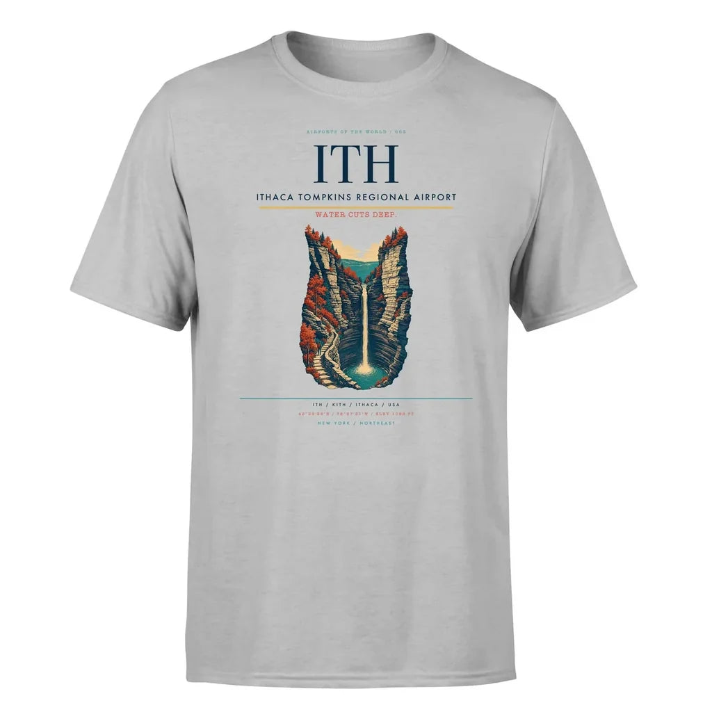 Ithaca Tompkins Regional Airport (ITH) T-Shirt single-side front print in Light Gray | ithaca-tompkins-regional-airport-ith-double-side-t-shirt