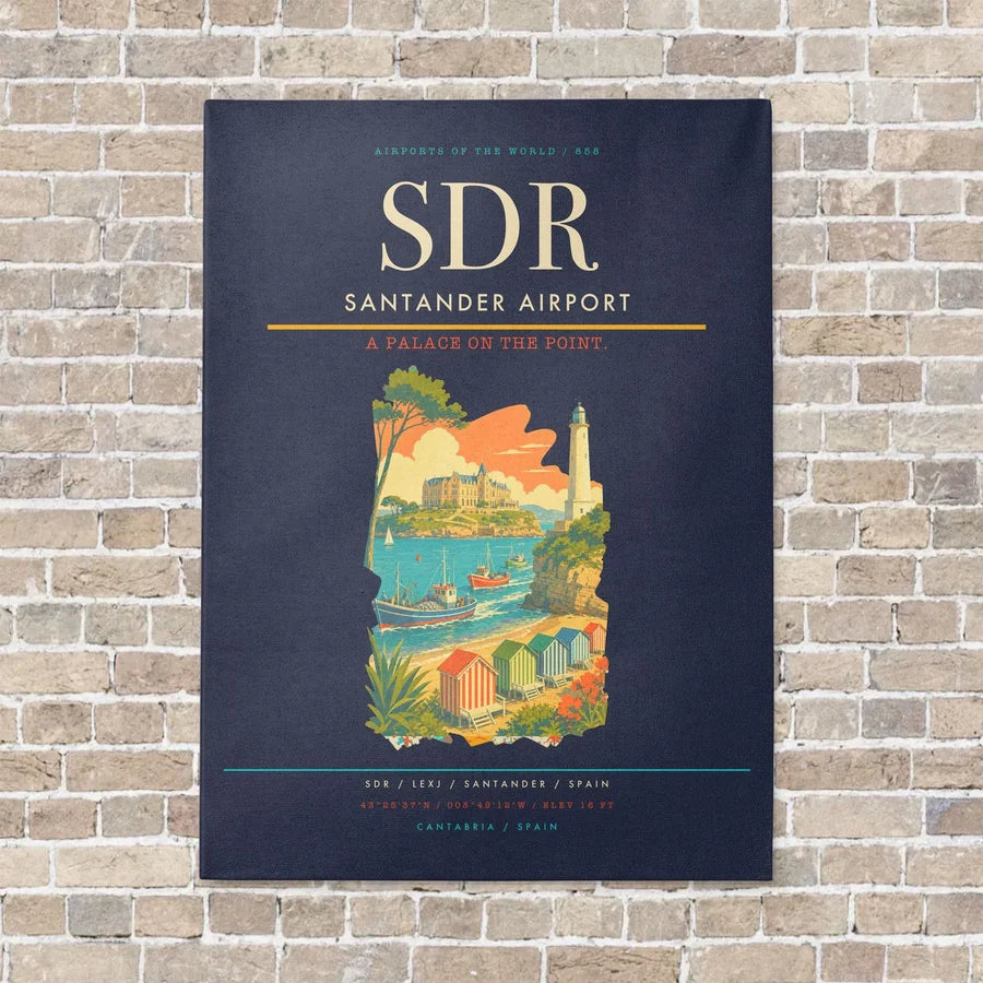 Santander Airport SDR vertical canvas print - no frame - navy blue background