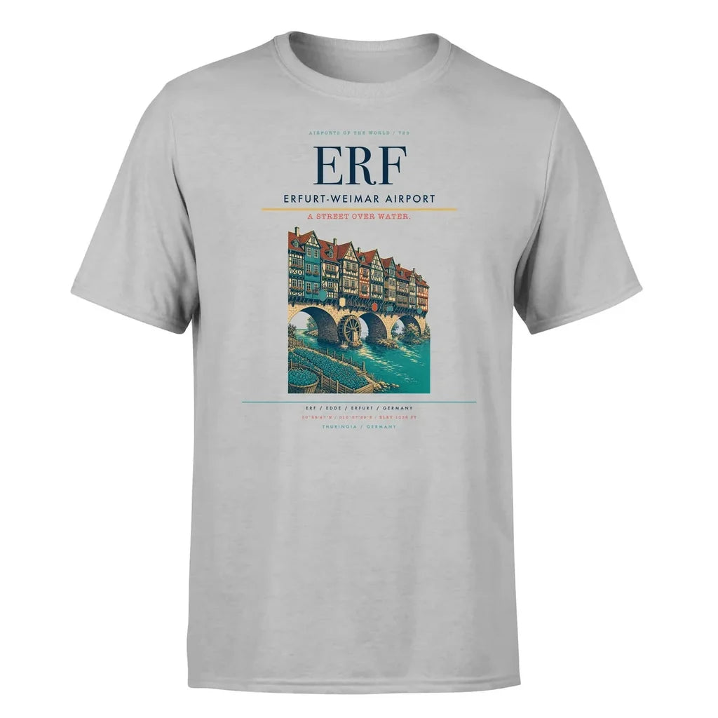 Erfurt-Weimar Airport (ERF) T-Shirt single-side front print in Light Gray | erfurt-weimar-airport-erf-double-side-t-shirt