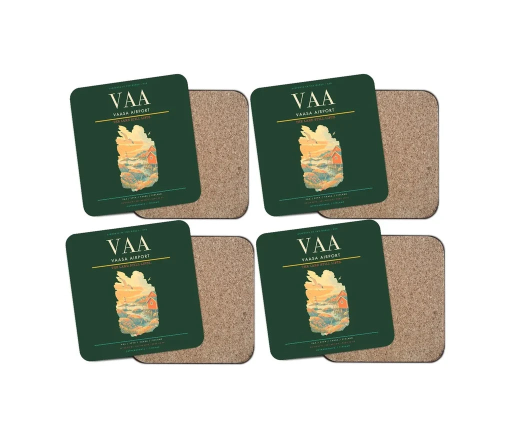 Vaasa Airport (VAA) design on dark green 4 pieces set coaster