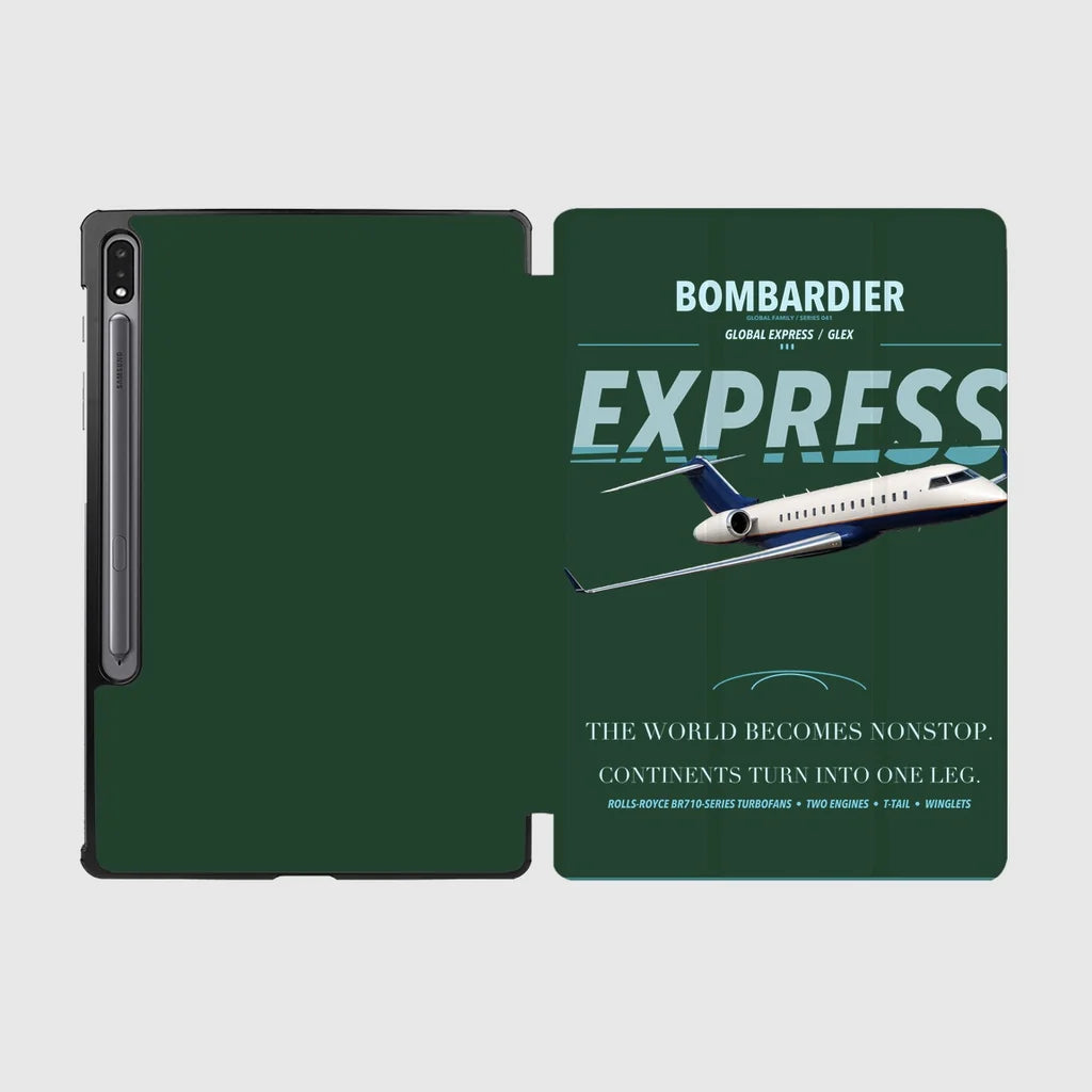 Bombardier Global Express design on dark green samsung tablet tablet case