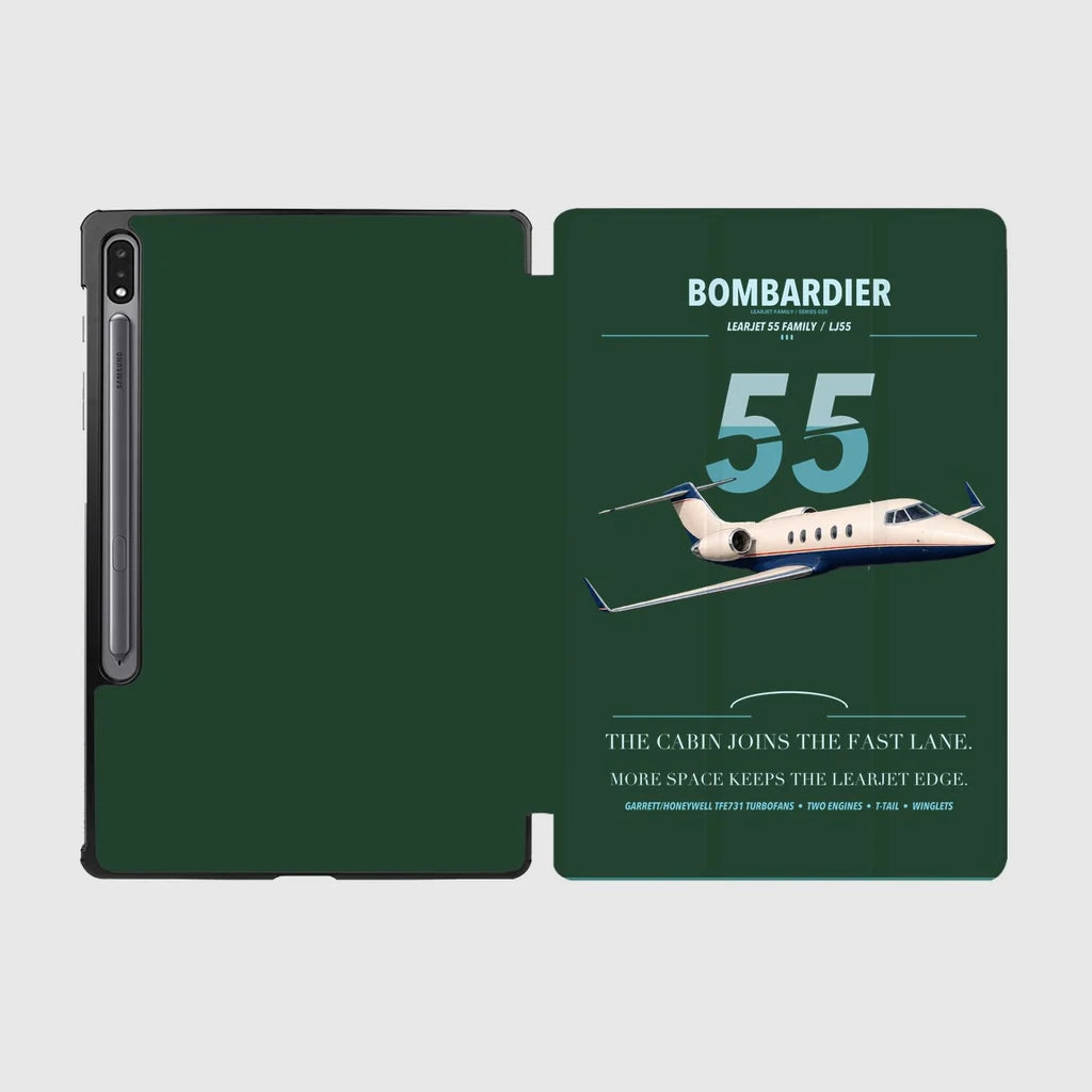 Bombardier Learjet 55 design on dark green samsung tablet tablet case