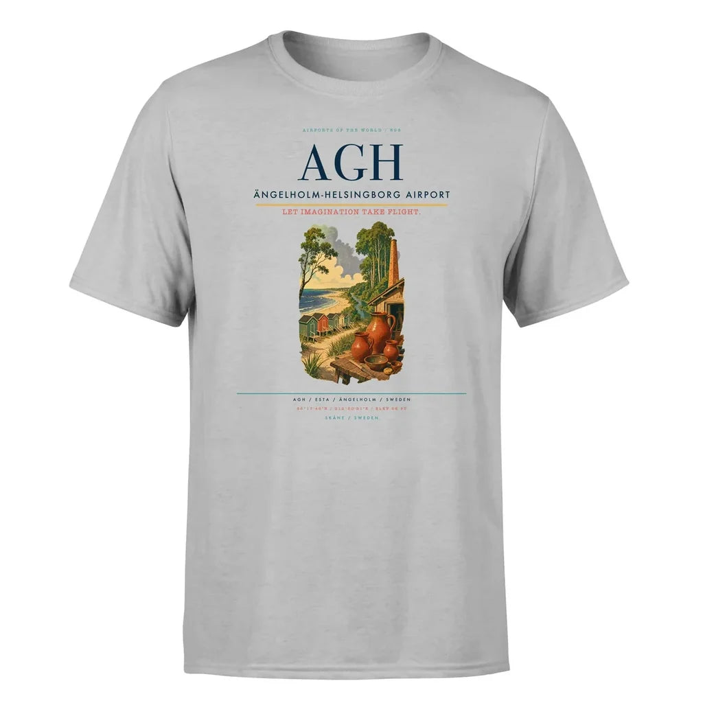Ängelholm-Helsingborg Airport (AGH) T-Shirt single-side front print in Light Gray | ängelholm-helsingborg-airport-agh-double-side-t-shirt