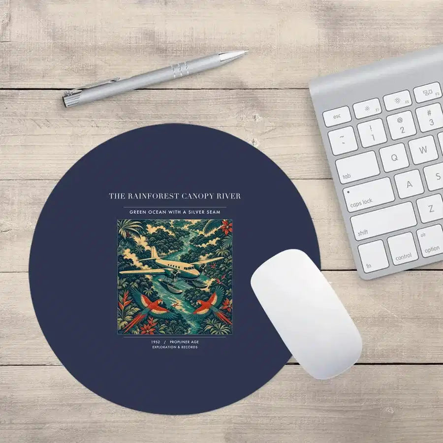 VINTAGE G4403 - The Rainforest Canopy River - Designed Mouse Pads design on navyblue round