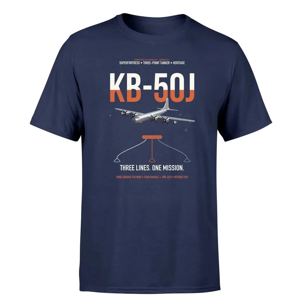 KB-50J Superfortress design on navy blue double-side t-shirt, single-side print