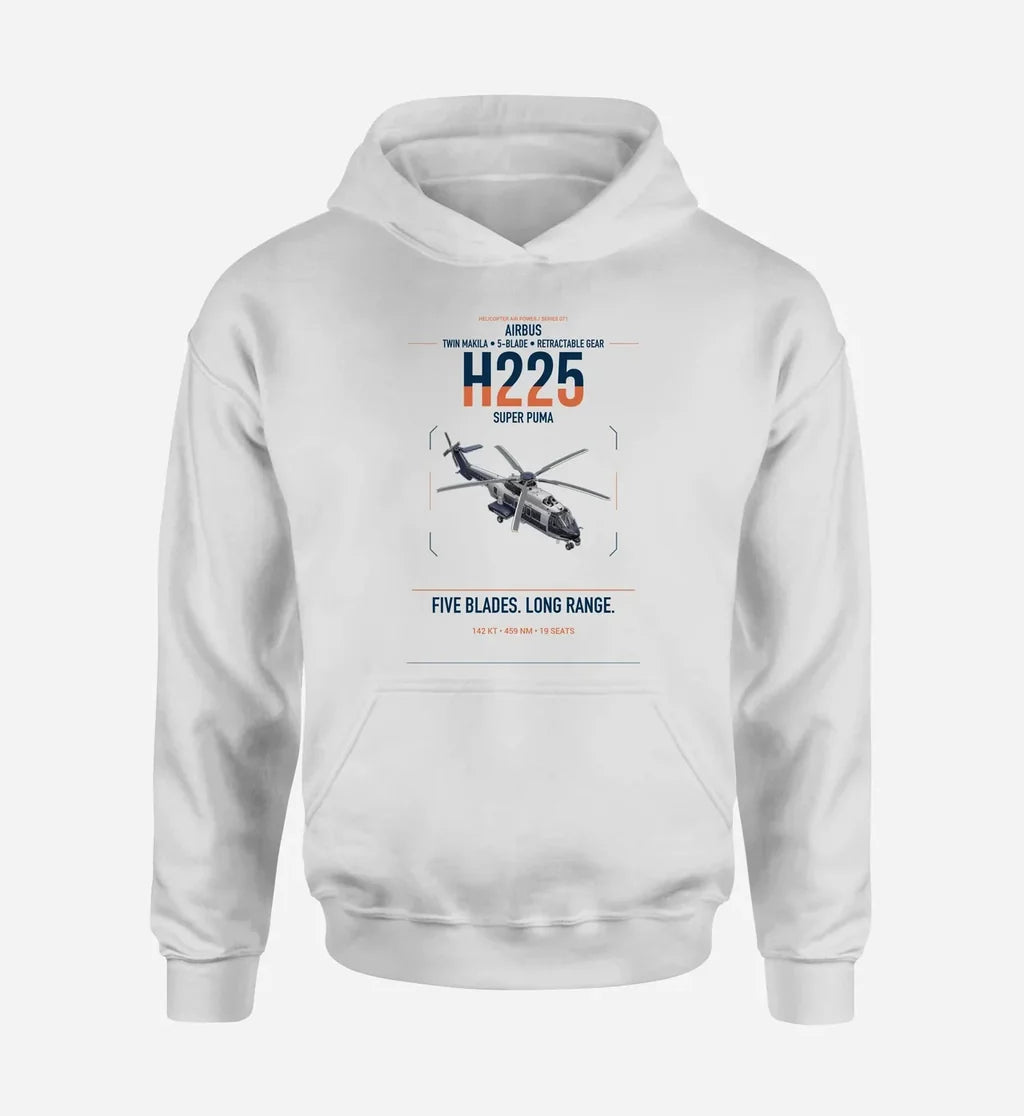 Airbus H225 design on white double-side hoodie, single-side print
