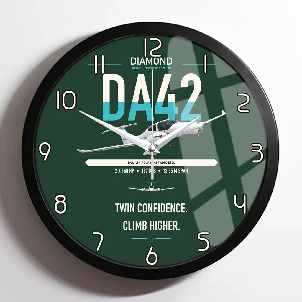 Diamond DA42-VI design on dark green framed wall clock
