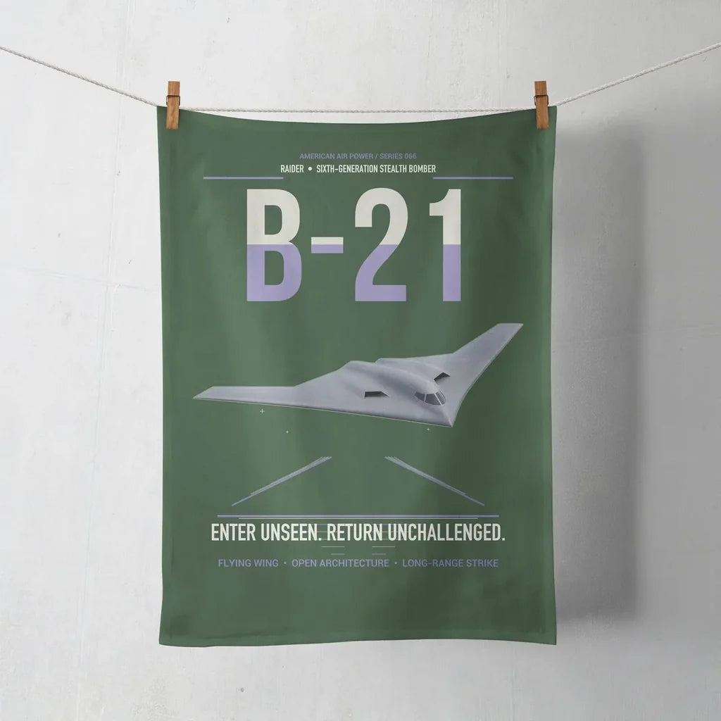 B-21 Raider design on dark green towel