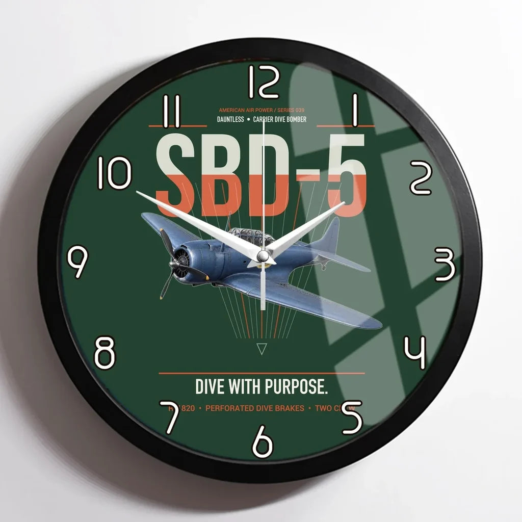 SBD-5 Dauntless design on dark green framed wall clock