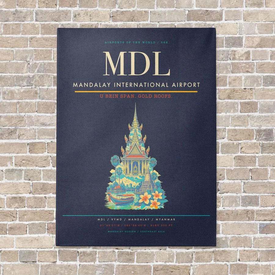 Mandalay International Airport MDL vertical canvas print - no frame - navy blue background