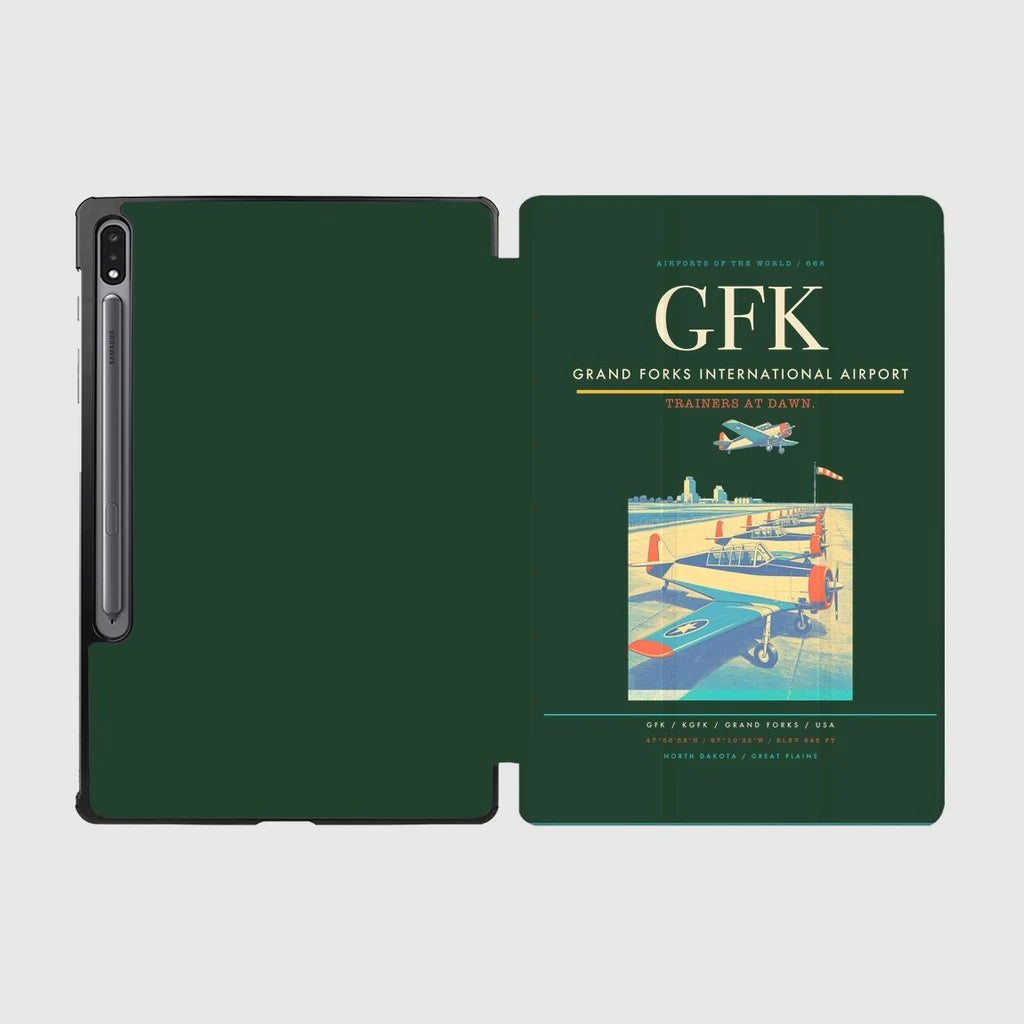 Grand Forks International Airport (GFK) design on dark green samsung tablet tablet case