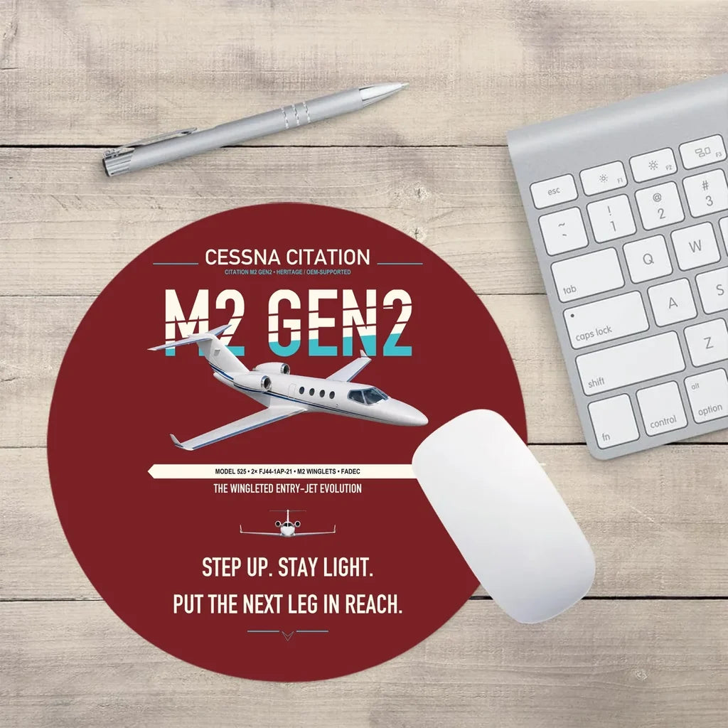 Cessna Citation M2 Gen2 design on dark red round mouse pad