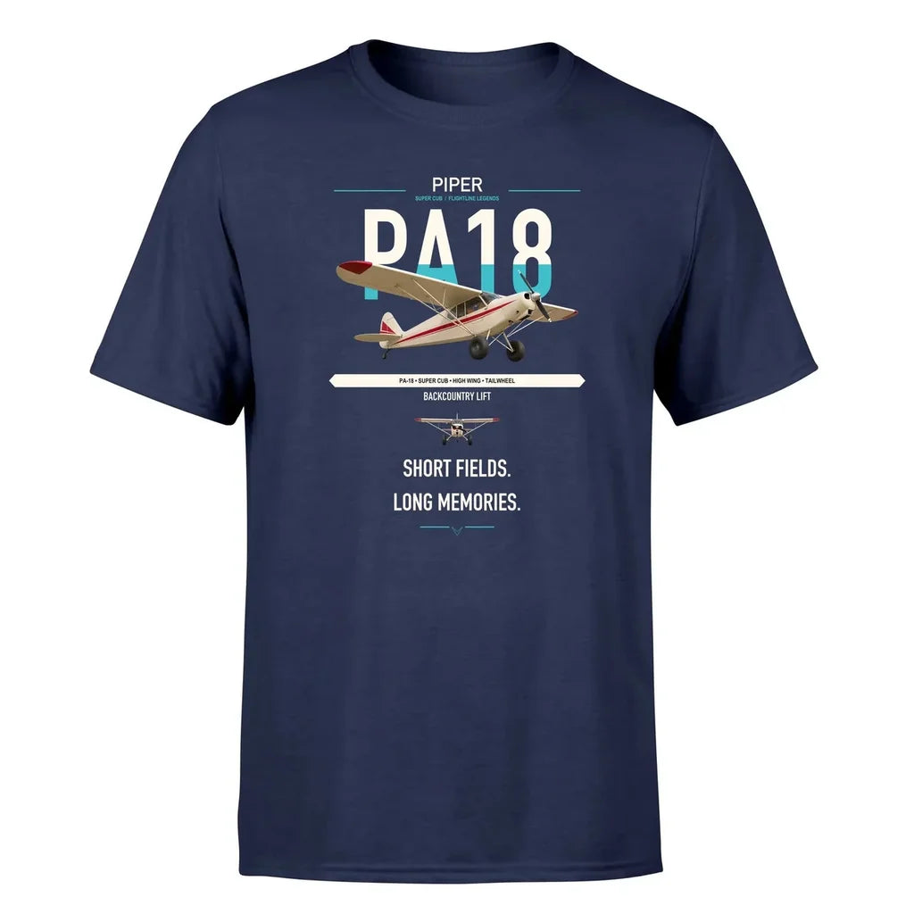 Piper PA-18 Super Cub design on navy blue t-shirt, single-side print