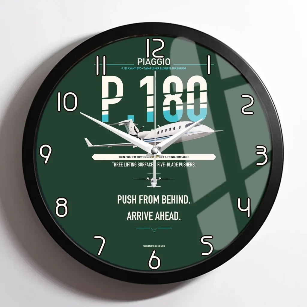 Piaggio P.180 Avanti EVO design on dark green framed wall clock