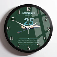 Thumbnail for Bombardier Learjet 25 design on dark green framed wall clock