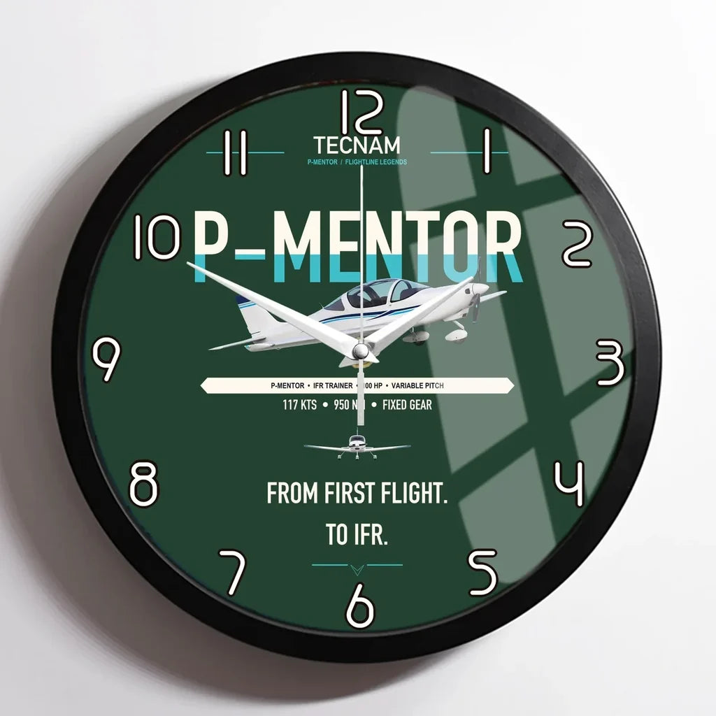 Tecnam P-Mentor design on dark green framed wall clock