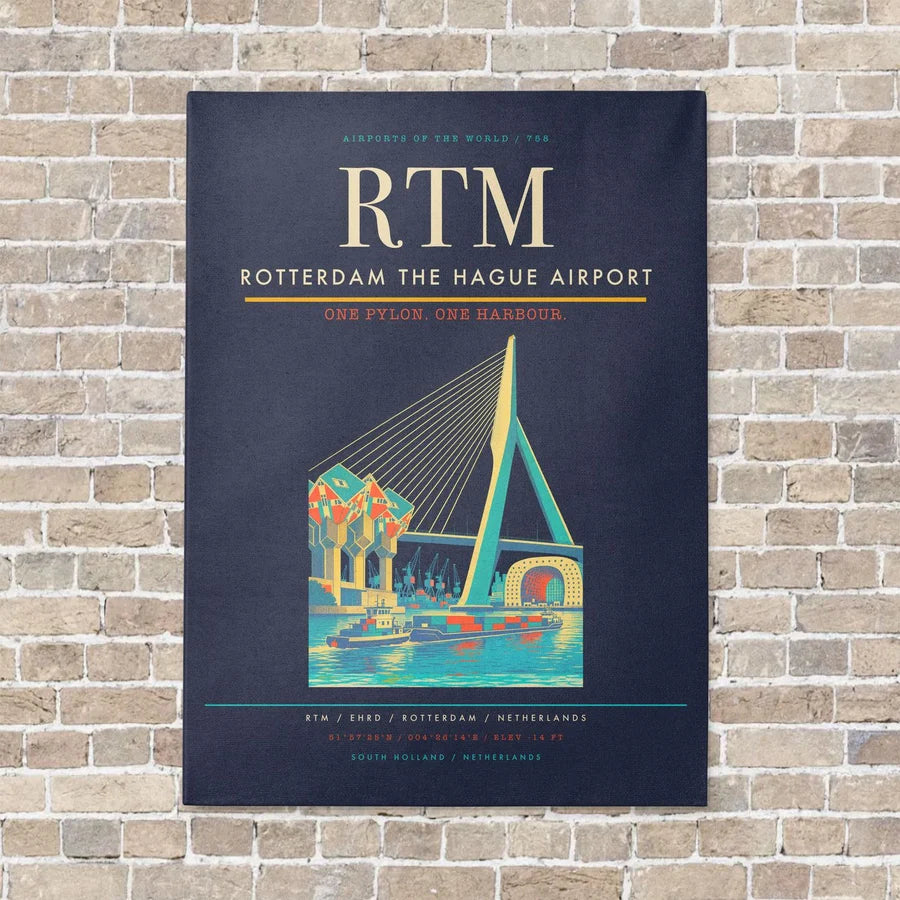 Rotterdam The Hague Airport RTM vertical canvas print - no frame - navy blue background