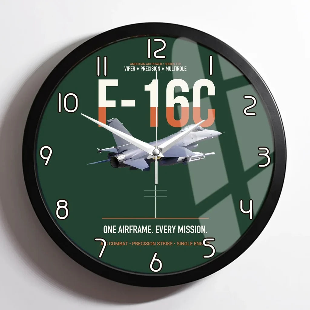 F-16C Fighting Falcon One Airframe Every Mission design on dark green framed wall clock