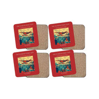 Thumbnail for The Harbor Ferry Hop - Designed Coasters design on red 4-pieces-set