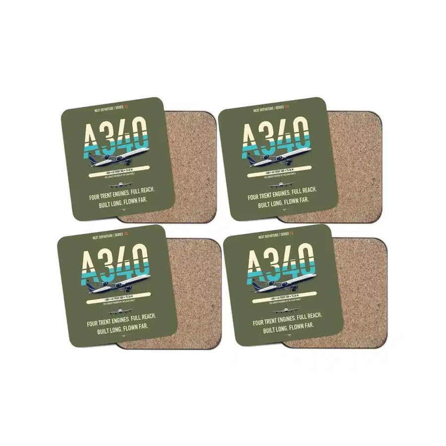 Airbus A340-600 design on green army 4 pieces set coaster