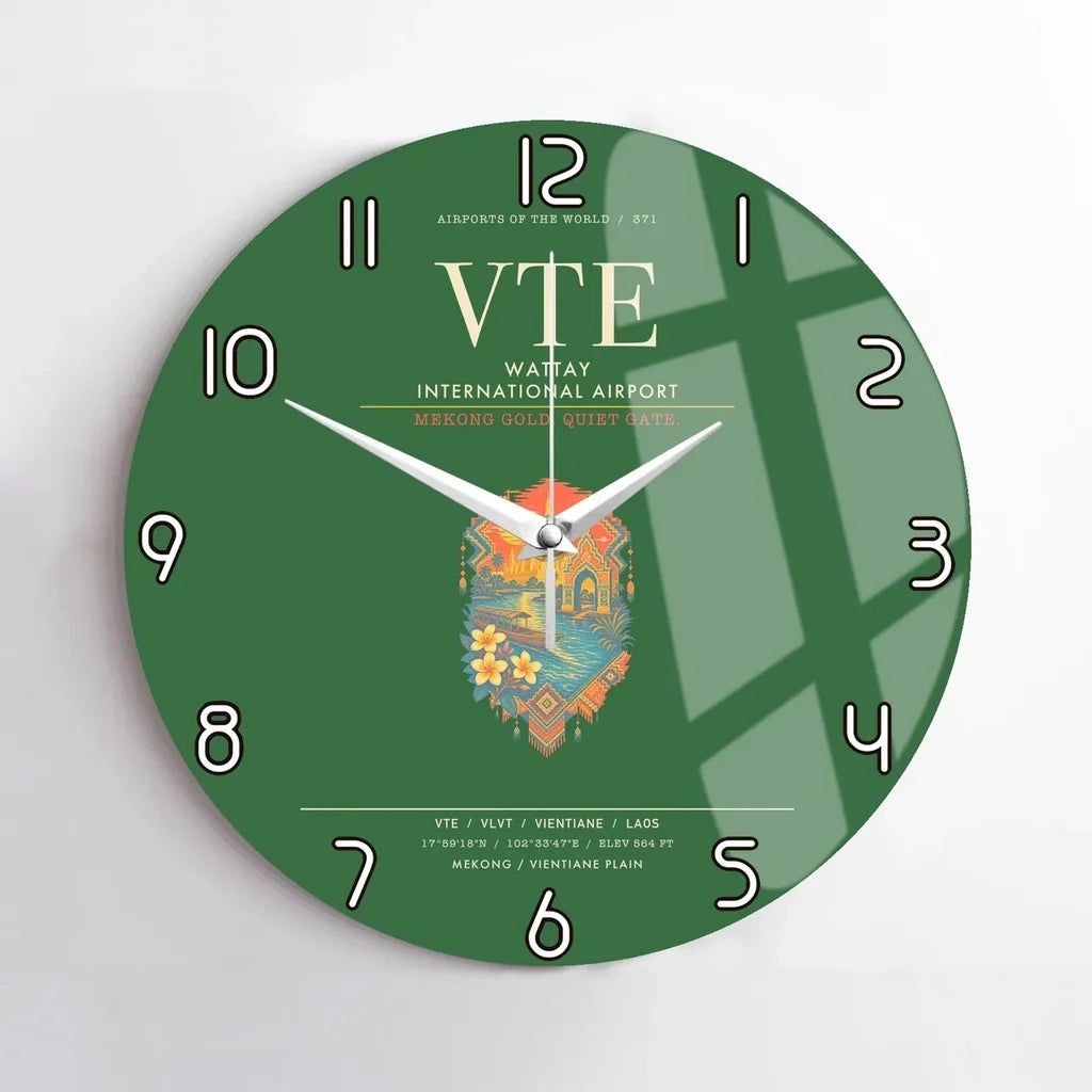 Wattay International Airport Vientiane VTE Wall-Clock No-Frame - Green
