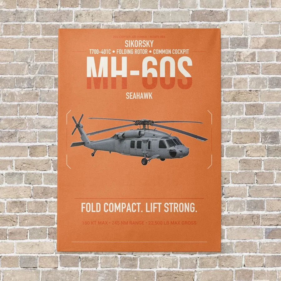 Sikorsky MH-60S Seahawk vertical canvas print - no frame - orange background