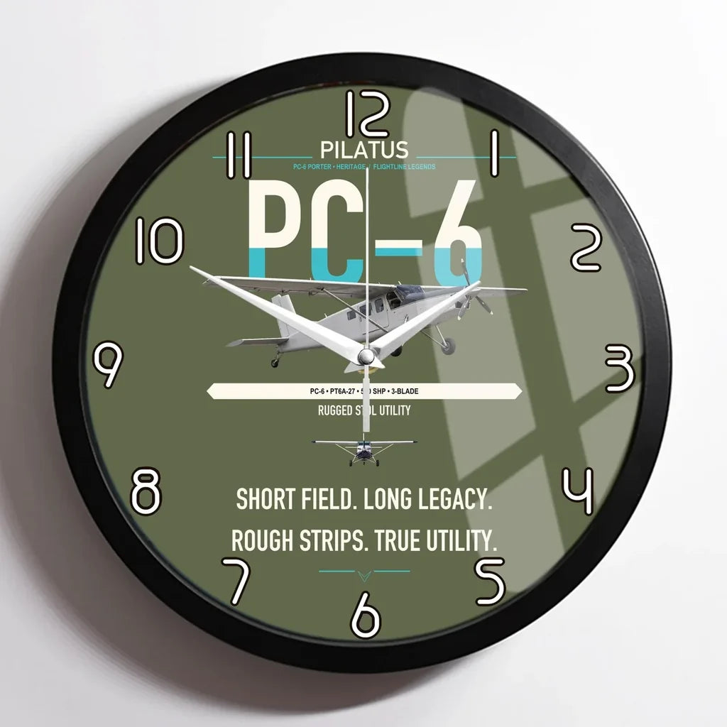 Pilatus PC-6 Porter design on green army framed wall clock