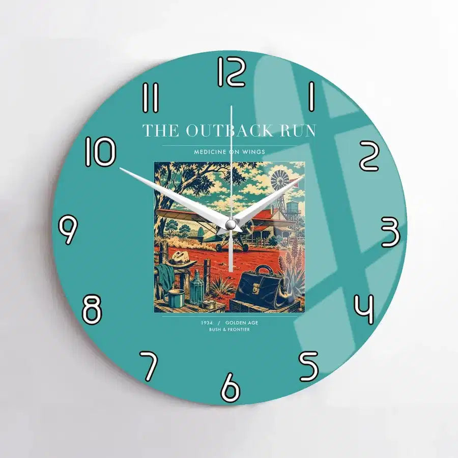 VINTAGE G4022 - The Outback Run - Designed Wall Clocks design on turquoise no-frame