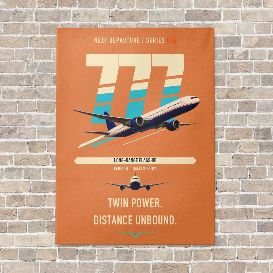 Boeing 777-300ER vertical canvas print - no frame - orange background