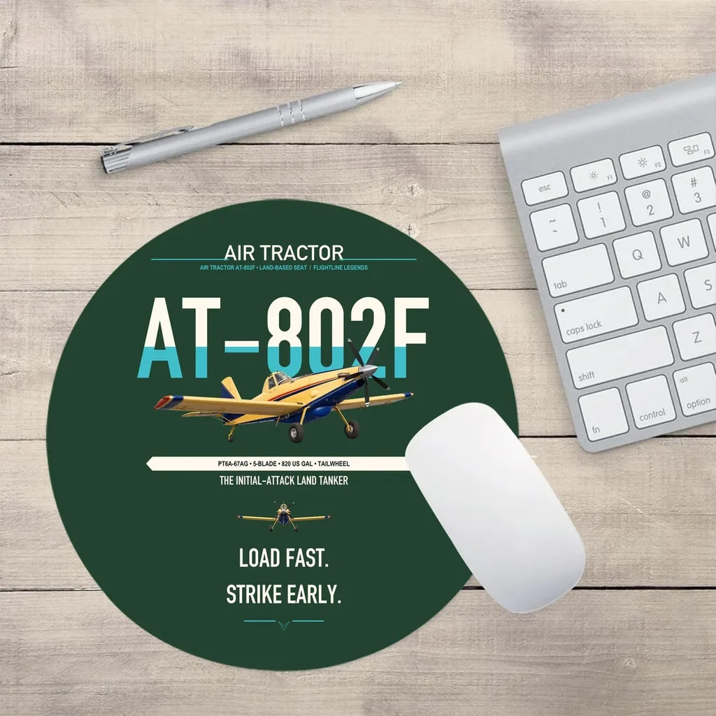 Air Tractor AT-802F design on dark green round mouse pad