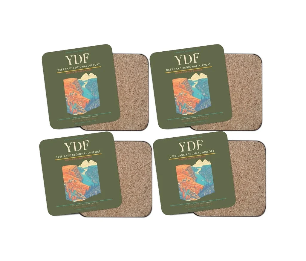 Deer Lake Regional Airport (YDF) design on green army 4 pieces set coaster