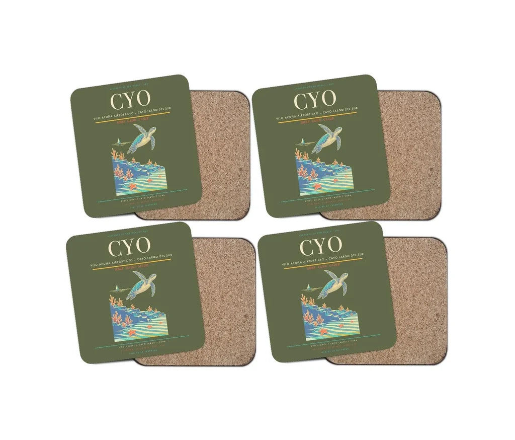 Vilo Acuña Airport (CYO) design on green army 4 pieces set coaster