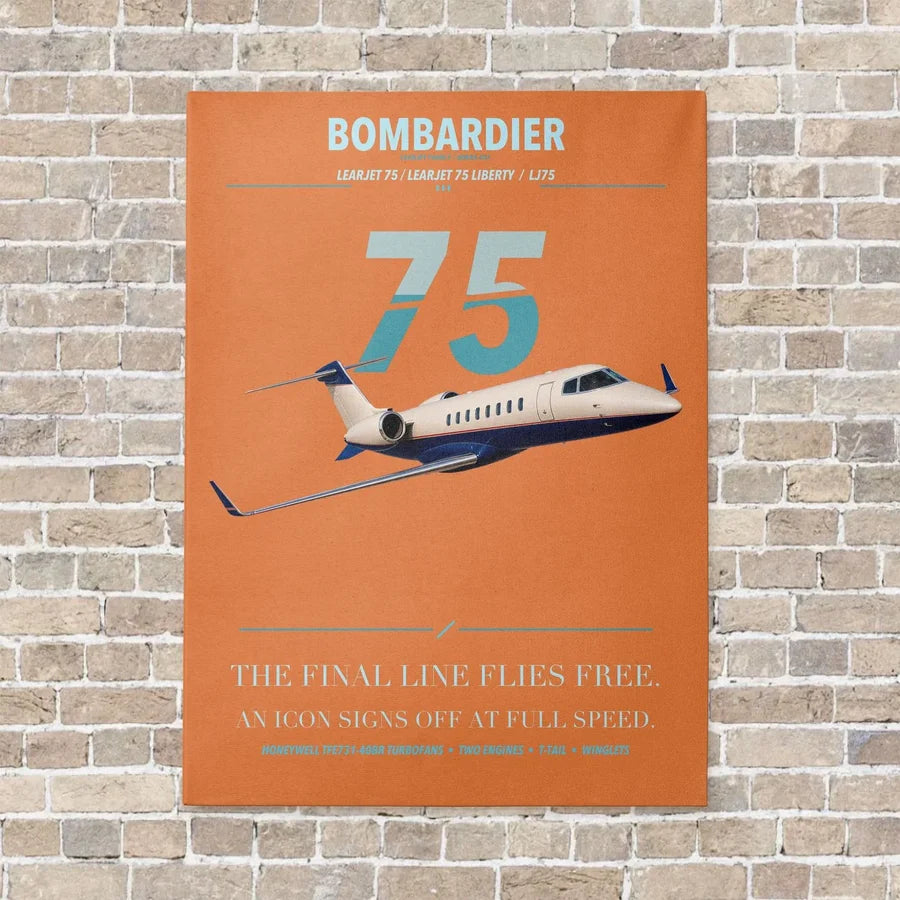 Bombardier Learjet 75 Liberty vertical canvas print - no frame - orange background