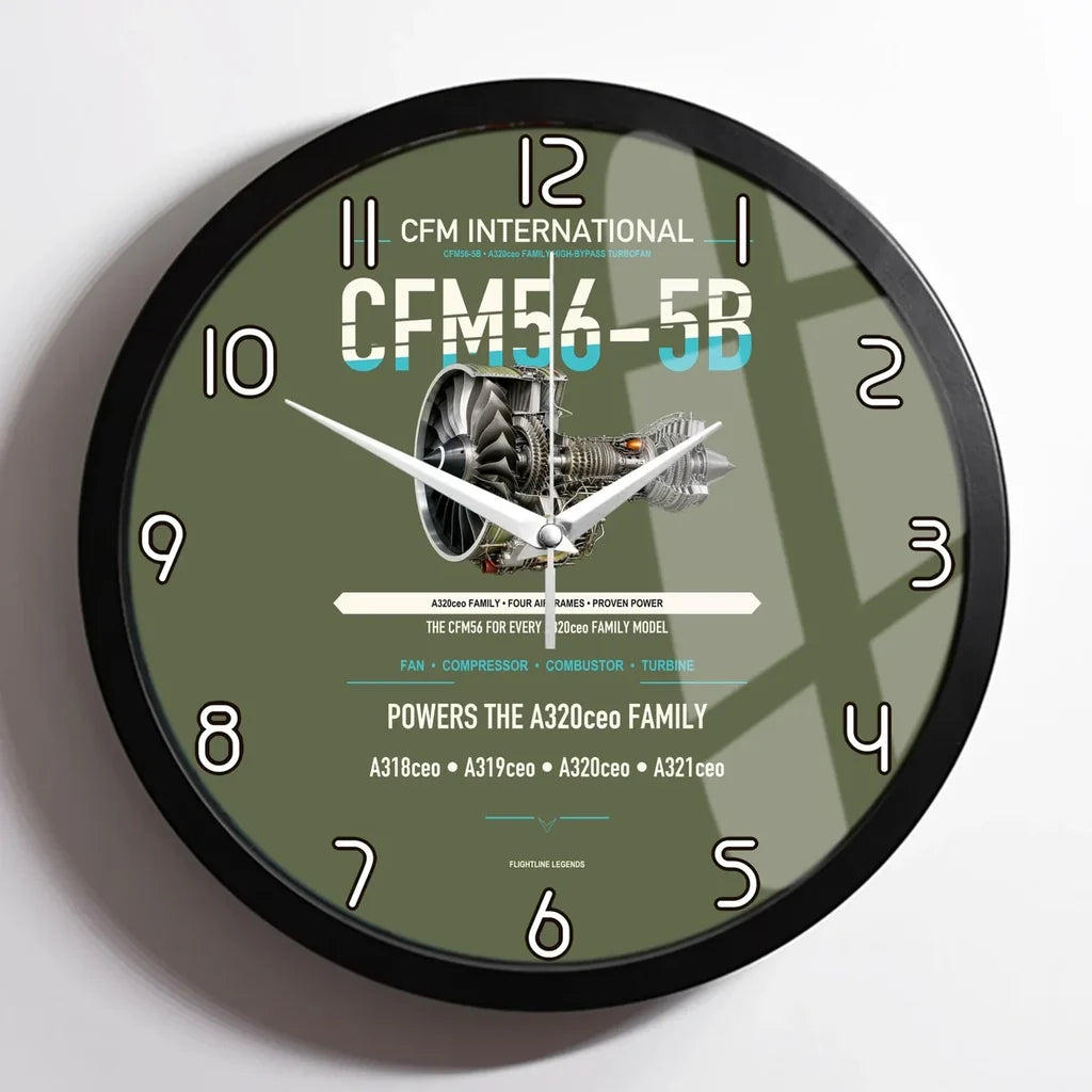 CFM56-5B design on green army framed wall clock
