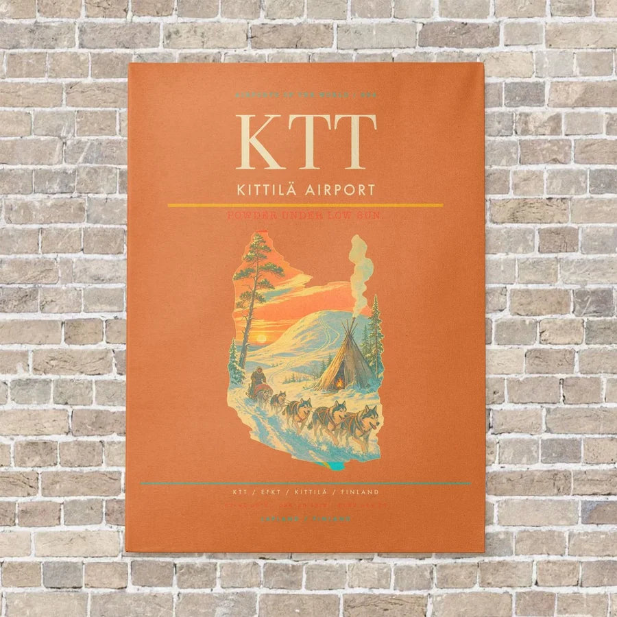Kittilä Airport KTT vertical canvas print - no frame - orange background