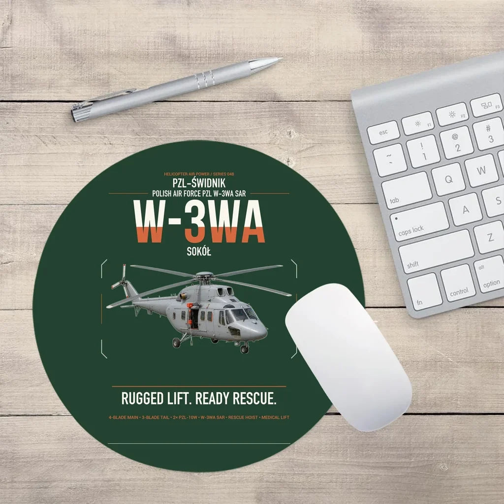PZL-Świdnik W-3WA Sokół design on dark green round mouse pad