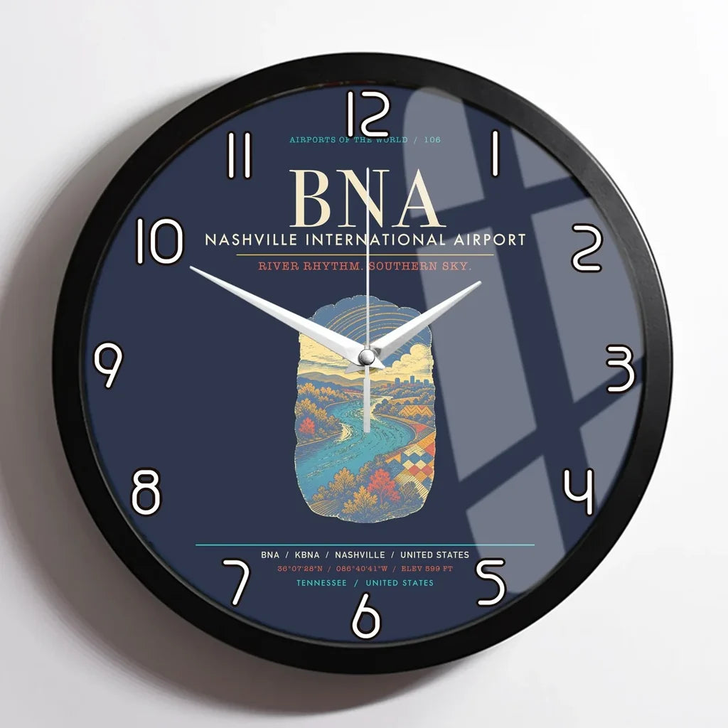 Nashville International Airport BNA Wall-Clock Framed - Navy Blue