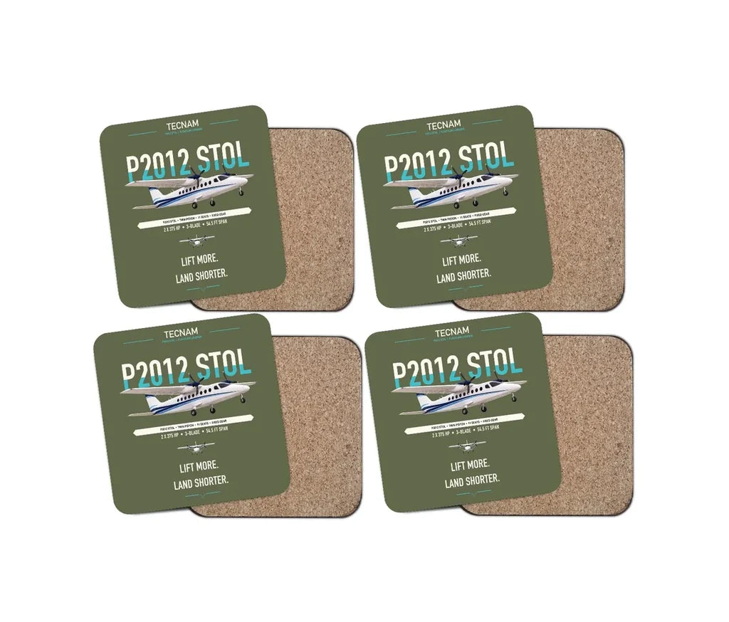 Tecnam P2012 STOL design on green army 4 pieces set coaster