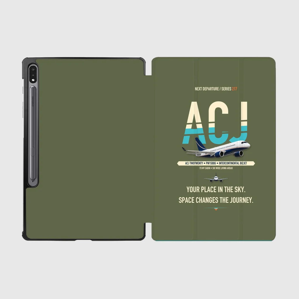 Airbus ACJ TwoTwenty design on green army samsung tablet tablet case