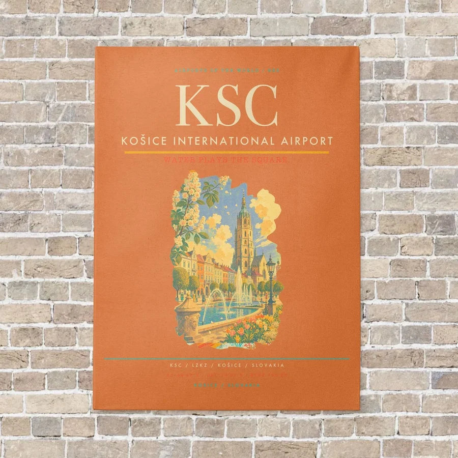Košice International Airport KSC vertical canvas print - no frame - orange background