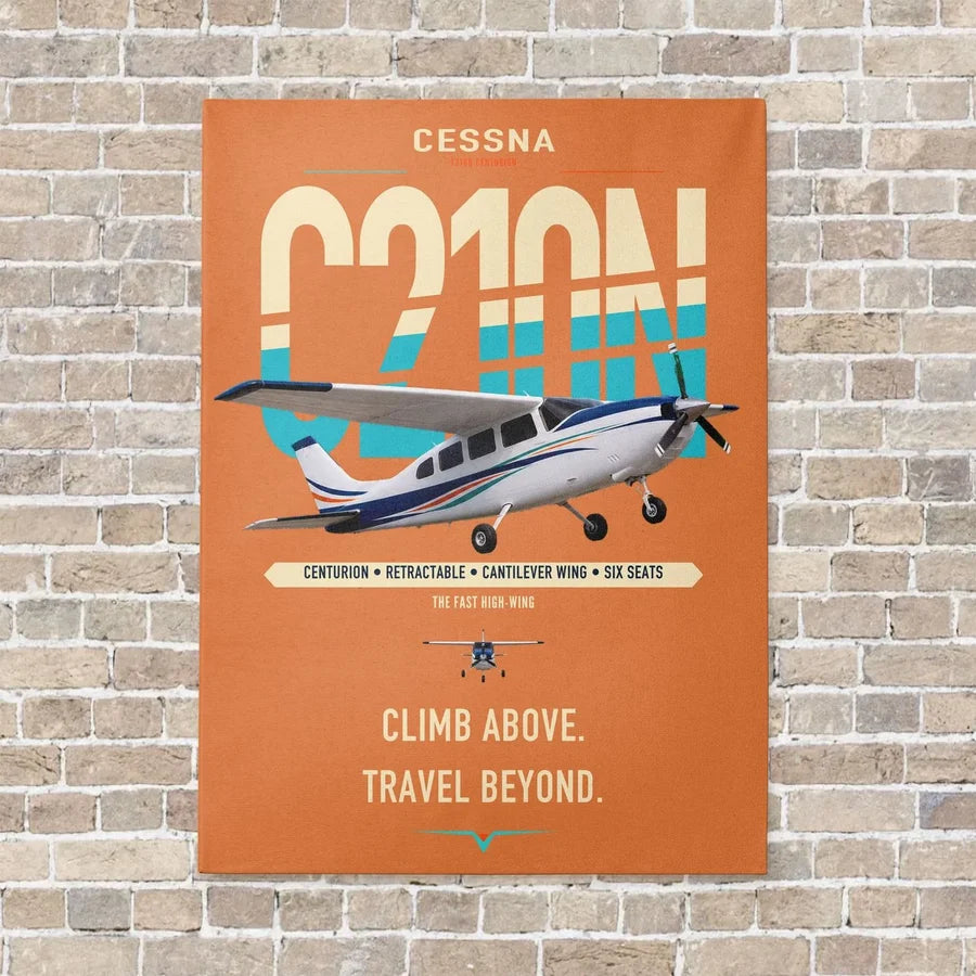 Cessna T210N Centurion vertical canvas print - no frame - orange background