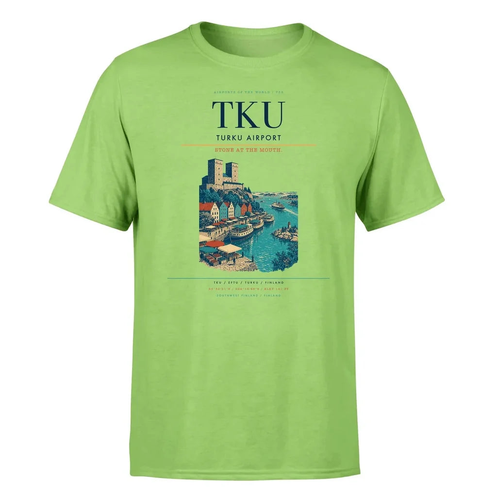 Turku Airport (TKU) T-Shirt single-side front print in Light Green | turku-airport-tku-double-side-t-shirt