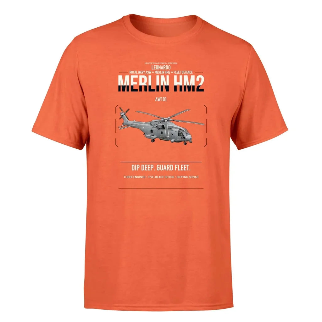 Leonardo AW101 Merlin HM2 design on orange t-shirt, single-side print