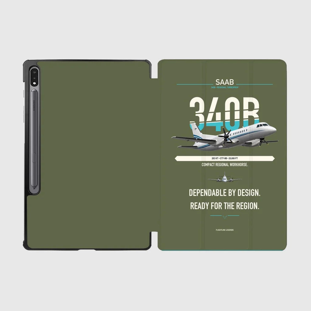 Saab 340B design on green army samsung tablet tablet case