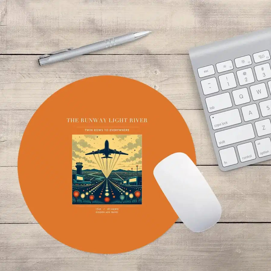 VINTAGE G4303 - The Runway Light River - Designed Mouse Pads design on orange round