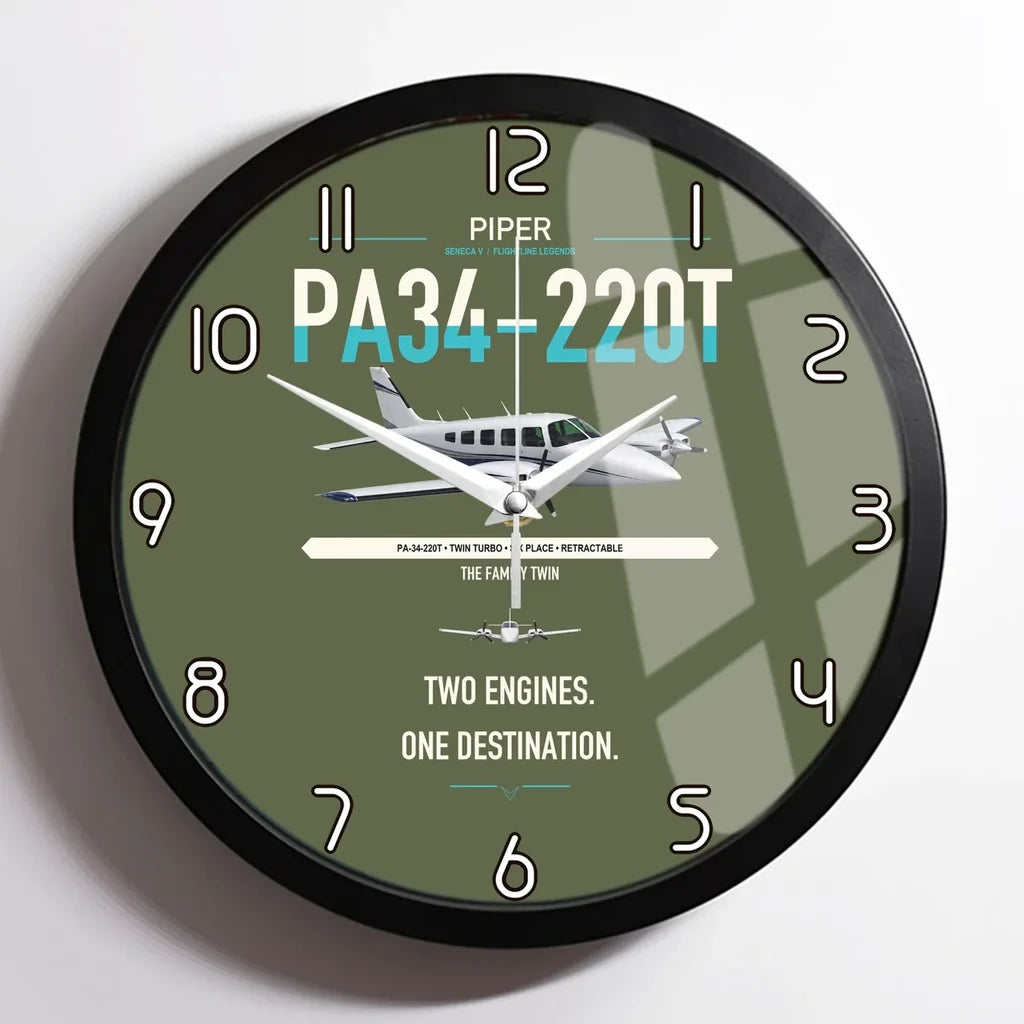 Piper PA-34-220T Seneca V design on green army framed wall clock