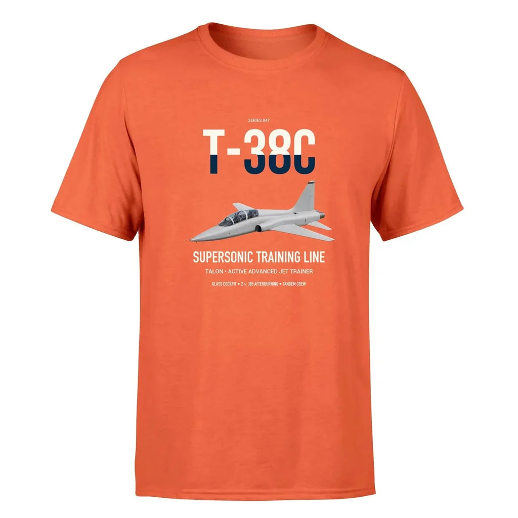 T-38C Talon design on orange double-side t-shirt, single-side print
