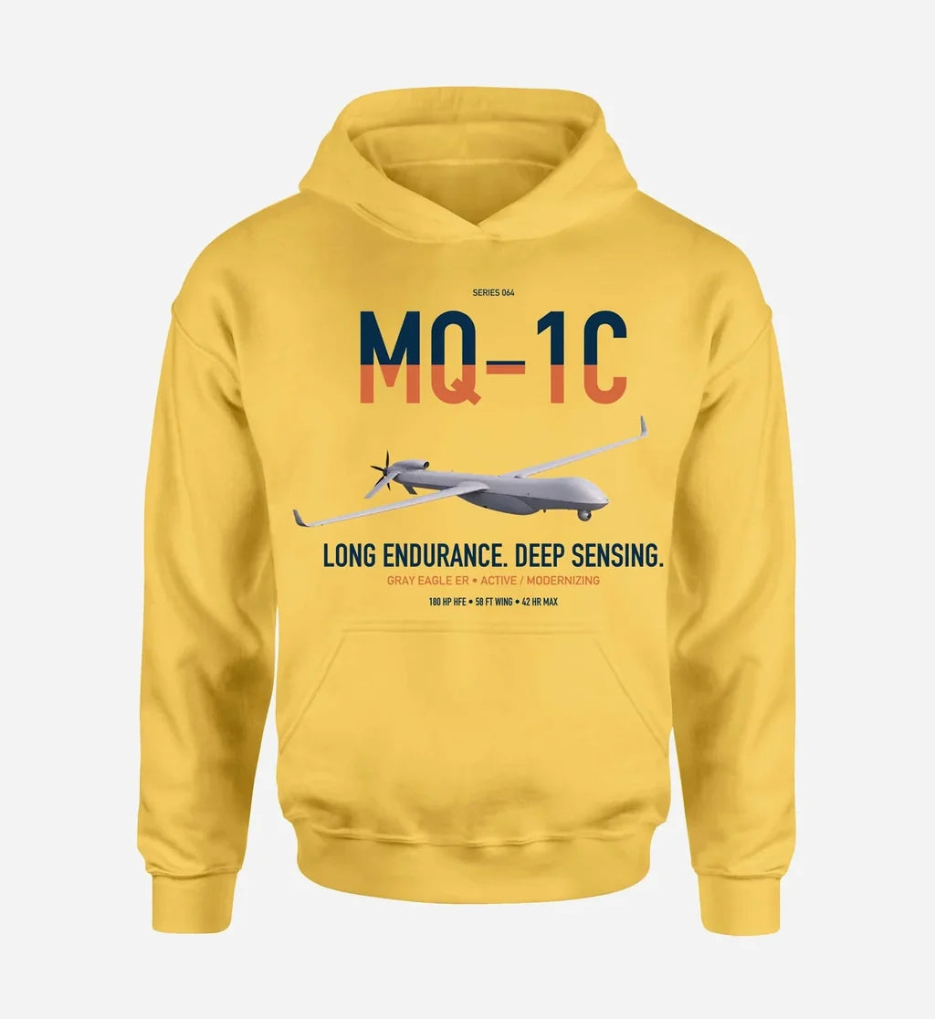 MQ-1C Gray Eagle ER design on yellow double-side hoodie, single-side print