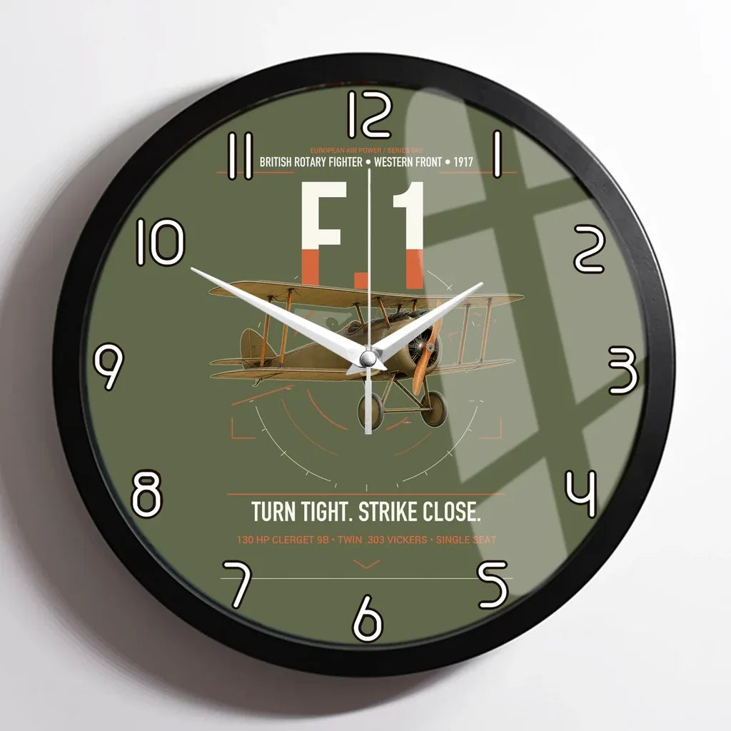 Sopwith Camel F.1 design on green army framed wall clock