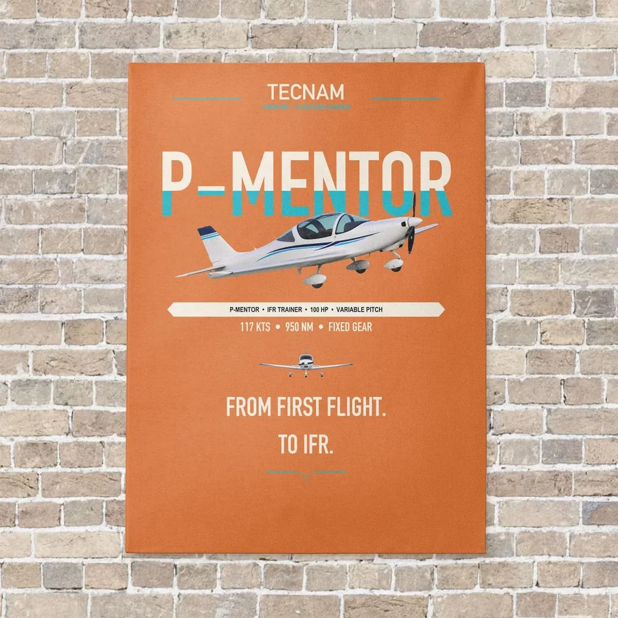 Tecnam P-Mentor vertical canvas print - no frame - orange background